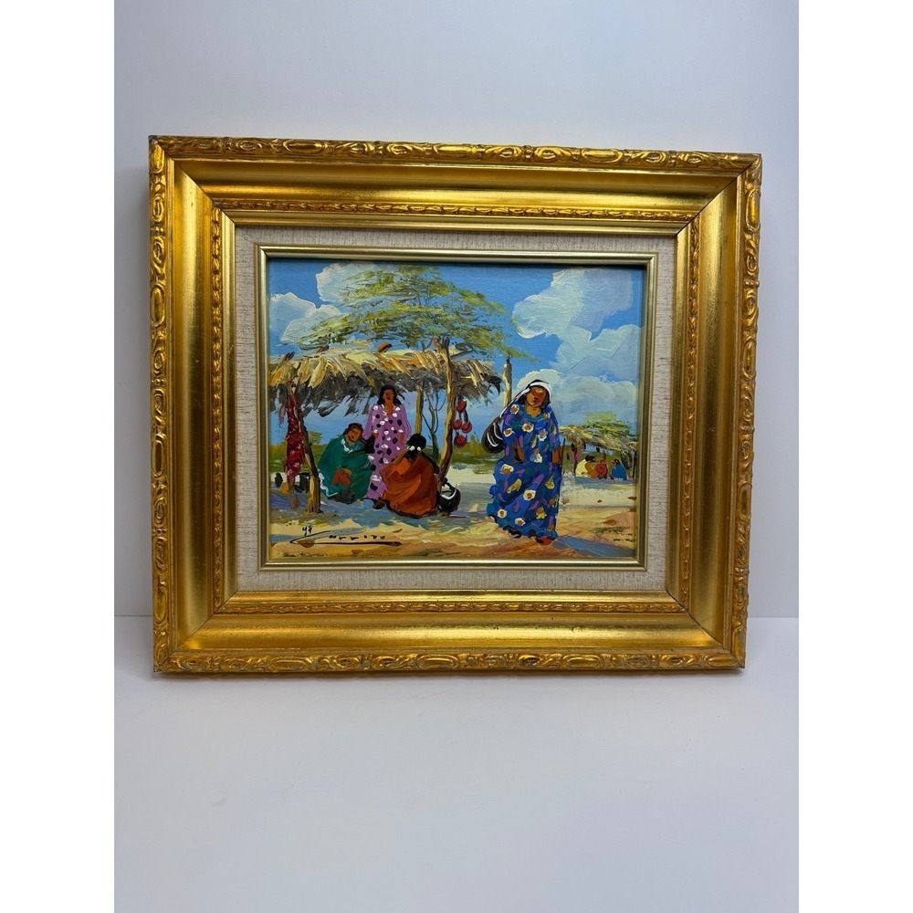 Framed Oil Painting Desert Scene Village People Traditional Art Wall Decor‎